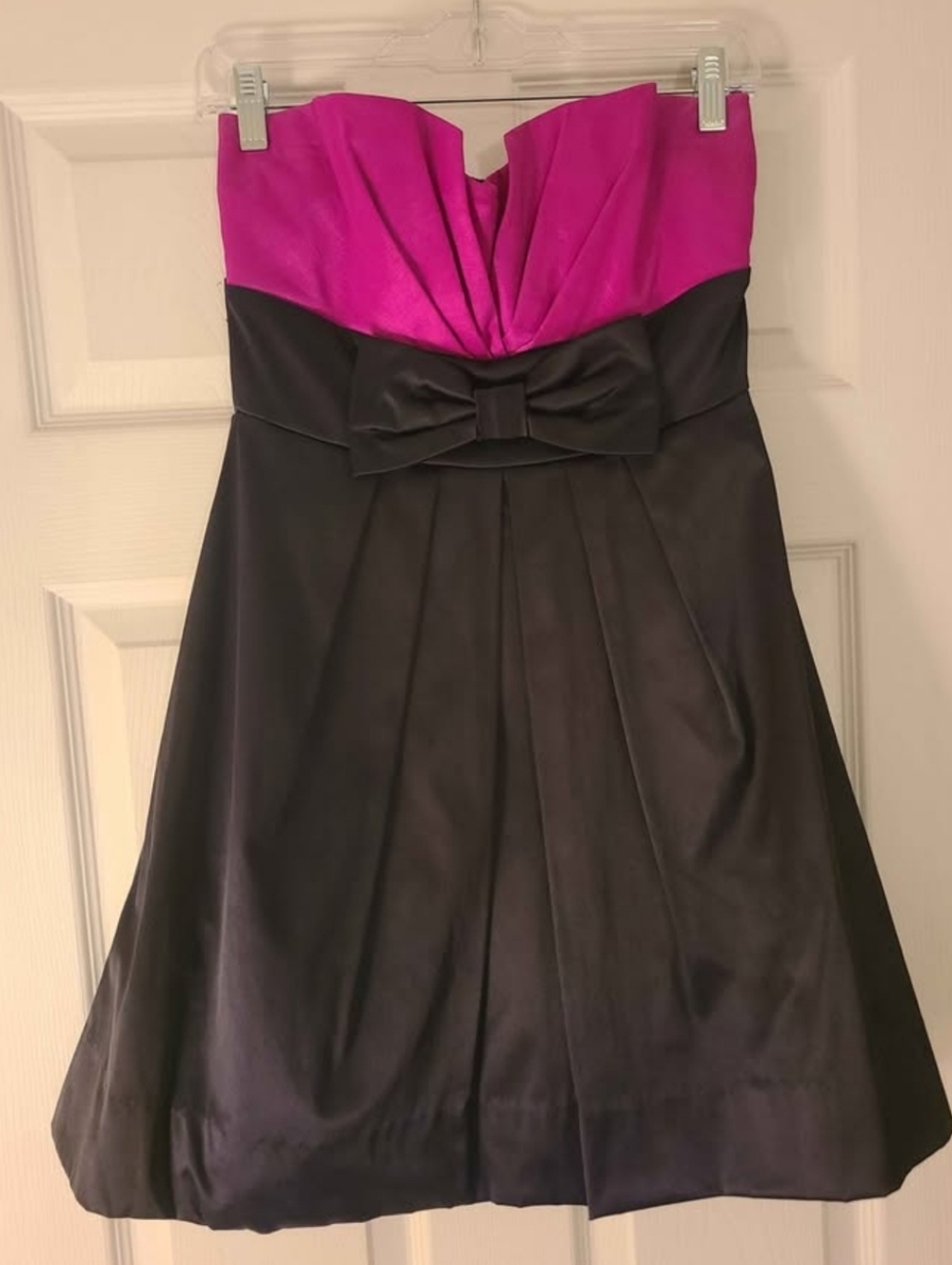 Speechless Hot Pink and Black Strapless Dress with Waist Bow